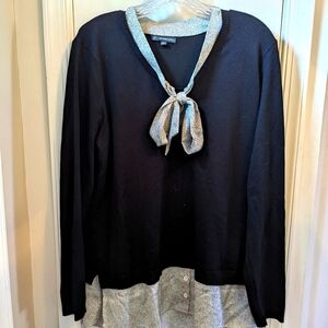 Black long sleeve top with white